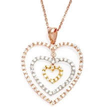2.40CT Round Cut Moissanite Tripal Heart Pendant Necklace 14K Gold Plated Chain - £106.90 GBP