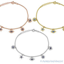 Evil Eye Star Snowflake Heart &amp; Flower Turkish Nazar Greek Hamsa Silver Bracelet - £21.06 GBP