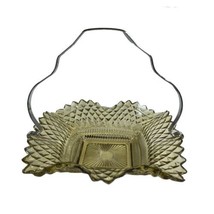 Vintage Pressed Glass Candy Nut Dish With Metal Carrying Handle Scallope... - £15.88 GBP