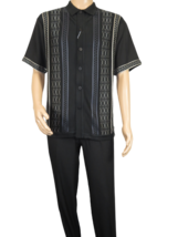 Men Silversilk 2pc walking leisure Matching Suit Italian woven knits 51017 Black - £82.95 GBP