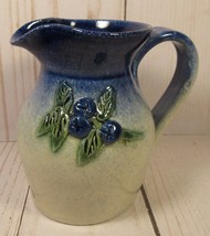 Studio Art Pottery Small Creamer Blue &amp; Sandstone &amp; Blueberries 3.25&quot; x 3.5&quot;. - £8.56 GBP