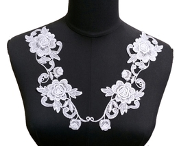 1 pr Flower White Venice Crochet Lace Patch Neckline Collar Motif Applique A310 - $6.99
