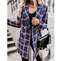 Commuter Fashion Houndstooth Plaid Print Outwear Top Women Casual Long Sleeve Su - £126.33 GBP