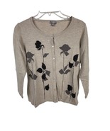 J Jill Cardigan Button-Front Crew-Neck 3/4-Sleeve Leaf Print Fall Sweater S - €12,62 EUR