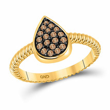 10k Yellow Gold Round Brown Diamond Teardrop Cluster Ring 1/5 - £207.21 GBP