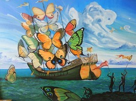 Salvador Dali Canvas, Dali The Butterfly Ship Canvas Wall Art, Stretched - £47.82 GBP