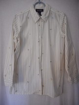 Size S Denim &amp; Co White Tan Striped butterfly and flowers Embroidered Bl... - $253.24 MXN