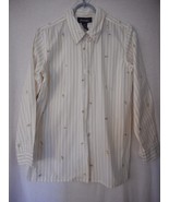 Size S Denim &amp; Co White Tan Striped butterfly and flowers Embroidered Bl... - $13.59
