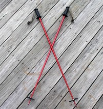 Vintage KERMA SKI POLES 45&quot; Aluminum Shaft Snowflake Baskets Leather Straps - £54.34 GBP