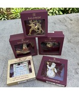 5 Baldwin Christmas Ornament BRASS LE Window Birds Snowman Skaters Light... - $75.00