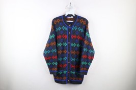 Vintage 90s Streetwear Womens Medium Wool Blend Knit Rainbow Cardigan Sw... - £55.22 GBP