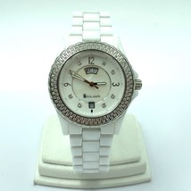 Ladies Polanti White tone Ceramic Watch Day-Date P7895 Mother of Pearl Dial - $625.00