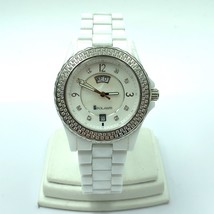 Ladies Polanti White tone Ceramic Watch Day-Date P7895 Mother of Pearl Dial - £493.85 GBP