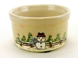 3.5&quot; Round Custard Cup/Crock, Roseville Pottery Ivory Spongeware, Snowman Art - £15.62 GBP