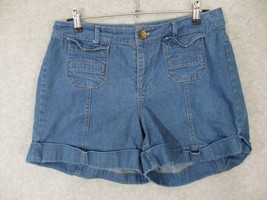 DKNY Women&#39;s Jean Shorts Mid Rise Medium Wash Cuffed Size 12 Flap Pocket - £8.07 GBP