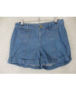 DKNY Women&#39;s Jean Shorts Mid Rise Medium Wash Cuffed Size 12 Flap Pocket - $10.22