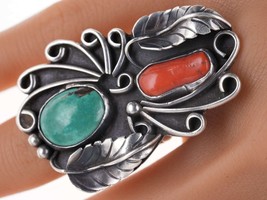 Large Vintage Navajo Mary Chavez Sterling/turqoise/coral ring - £232.60 GBP
