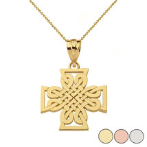  14K Solid Gold Religious Woven Celtic Knot Cross Unique Style Pendant Necklace  - £232.99 GBP+