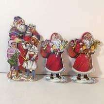 3 Victorian Style St. Nick Santa Paper Ornaments With Gold Colour Detail 1970s - £10.10 GBP