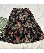 1601 Womens Vintage 90s Tiered Maxi Skirt Size M Black Red Floral Crinkle - $27.71