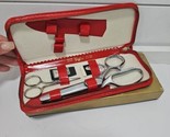 Griffon 3-Scissor Sewing Set Red Leather Zip Case With Box Vtg - $29.65