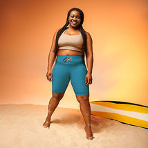 New Women&#39;s Activewear Biker Shorts High Waist Bermuda Length Blue Sea T... - $27.82