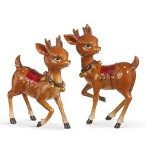 Set/2 8&quot; Raz Glitter Reindeer Figures Woodland Retro Vntg Christmas Decor - $70.29