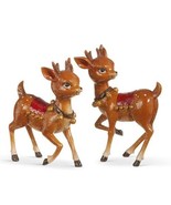 Set/2 8&quot; Raz Glitter Reindeer Figures Woodland Retro Vntg Christmas Decor - £59.12 GBP