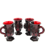 4 1970&#39;s Vintage Avon 1876 Cape Cod Ruby Red Glass Mugs Pedestal Cups 4 ... - £21.78 GBP