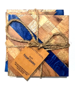 Parquet Coasters Set Of 4 Thirstystone Wood With Blue Accent - $35.66 CAD