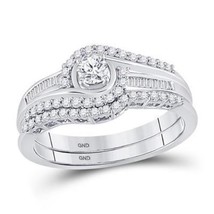 10k White Gold Diamond Engagement Bridal Wedding Ring Set Swirl 1/2cttw - £625.04 GBP