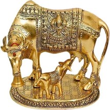 Decorative Kamdhenu Cow Calf Statue Idol Brass Metal Home Car Figurine S... - $26.80