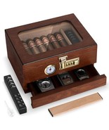 Brown Tesonway Cigar Humidor, Cedar Wood Humidor Cigar Box, Glass Top De... - $65.33