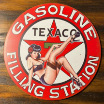 Texaco Gasoline Filling Station Hem Wrapped Novelty 12&quot; Diameter Circula... - £9.06 GBP