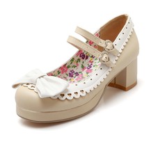 Lolita Girls Mary Janes Shoes Bowknot Princess Ruffles High Heels Sweet Bride We - £40.97 GBP