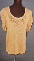 August Silk Gold Embellished Ruched Short Sleeve Sweater Silk Viscose Blend Sz L - £15.95 GBP