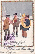 Glückliches Neujahr! Happy New YEAR-MUSICIANS Play In SNOW~1905 Austria Postcard - £5.32 GBP