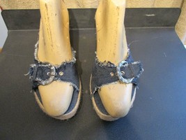 COLIN STUART Espadrille Wedge Sandals Blue Denim Bling Buckle 9M 207385-127 - £15.94 GBP