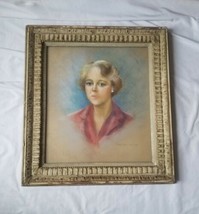 Vintage MCM 1952 Women Pastel Portrait Original Aged Frame, Mae Zeyher signed - £181.97 GBP