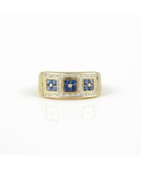 Solid 18K Yellow Gold Ring, Classic Sapphire Diamond Ring, September Bir... - £1,199.41 GBP