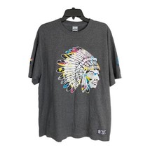 Hustlegang Mens Tee Shirt Size XL Gray Native American Feathers Short Sl... - £28.19 GBP