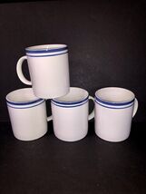 Set of 4 Vtg ONEIDA Academy Blue Stripes White Mugs Coffee Cups 2001 Sto... - $33.00
