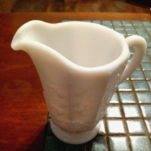 Westmoreland Paneled Grape Pitcher Creamer 4 1/2&quot; Tall Milk Glass Footed White - $4.25