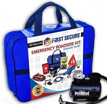 Car Emergency Roadside Tool Kit With Portable Air Compressor Jumper Cables Etc. - £83.92 GBP