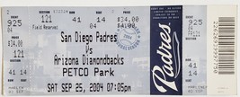 San Diego Padres Vs Arizona Diamondbacks Petco Park Sept 25 2004 Ticket Stub - £3.94 GBP