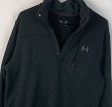 Under Armour UA Sweater Fleece Snap Button Black Mock Neck 1/4 Pullover ... - $34.99