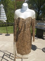 Nwt Badgley Mischka Collection Fab Gold Sequin Dress 10 - £197.51 GBP