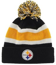 Pittsburgh Steelers NFL &#39;47 Breakaway Stripe Black Pom Knit Hat Cap Adult Beanie - £15.80 GBP