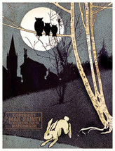Night Owls in Moon Light w Rabbit Hare (1904 ) Willard Bonte * Quality Art Print - £47.00 GBP