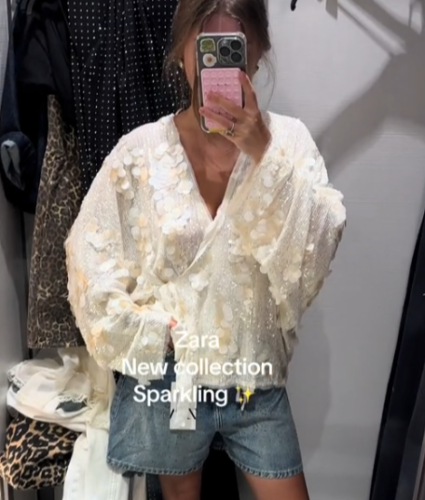 ZARA BNWT 2024. ECRU WHITE SEQUINNED KIMONO BLAZER. 3736/240